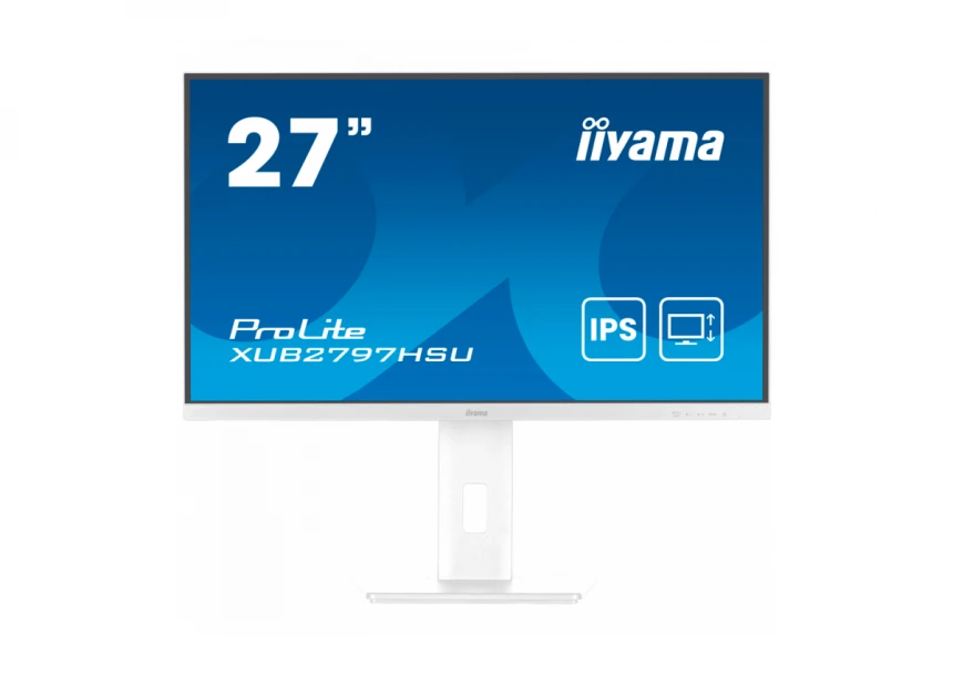 Iiyama 27" WHITE IPS-panel, 1920x1080@100Hz, 300cd/m2, 15cm Height Adj. Stand, Speakers, HDMI, DisplayPort, 1ms (MPRT), USB 2x2.0, dual monitor setup with XUB2797HSN-W2
