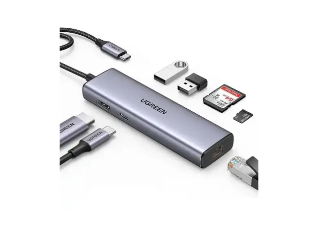 UGREEN Adapter konverter Tip C 7/1 USB 3.0x2/Ethernet RJ45 /HDMI 4K 30HZ/PD 100W/SD/TF