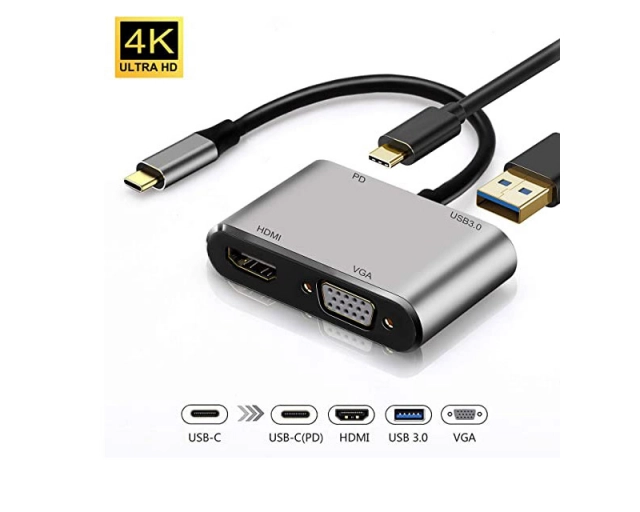 Adapter-konvertor TIP C na HDMI 4K+VGA+1xUSB 3.0+TIP C 