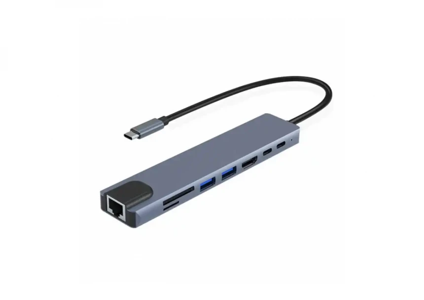 Adapter Tip C 8/1 4K HDMI/USBx2/SD/TF/USB-C/PD/Lan KT-801G Kettz