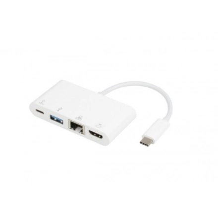 E-Green Adapter USB 3.1 tip C (M) - HDMI + USB3.0 + RJ45 + tip C (F) beli