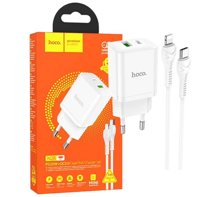 hoco. Punjač kućni sa Lightning kablom, brzi, PD20W, QC3.0 - N28 Founder, tip C-Lightning