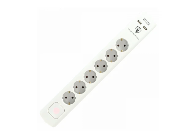 home Produžni kabel sa zaštitom, 6 utičnica, 1.5mm², 1,4 met, USB - NVT 06K USB/WH