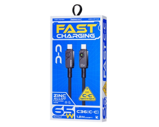 REMAX Kabl Swift Fast charging braided data cable 1.2M C36 65W(C-C) crni