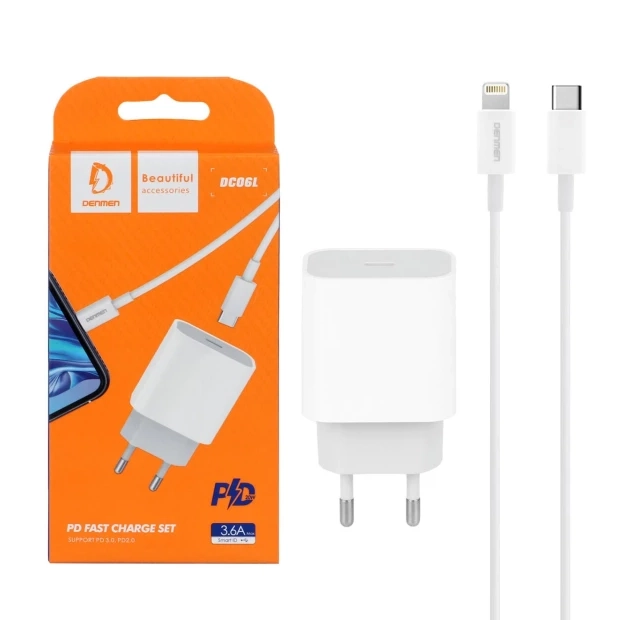 Kućni punjač Denmen DC06L fast 20W Type-C sa kablom
