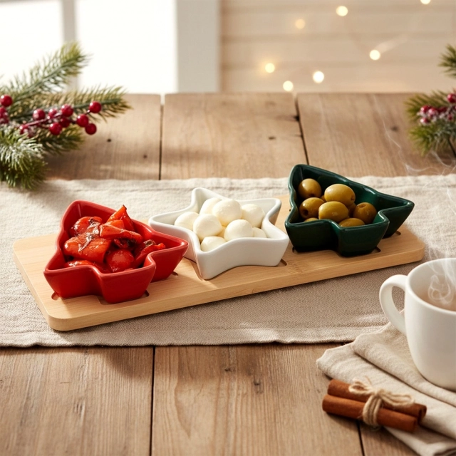 Vilde 139498 - Porcelanske činije sa tacnom - motiv jelke , 3 kom