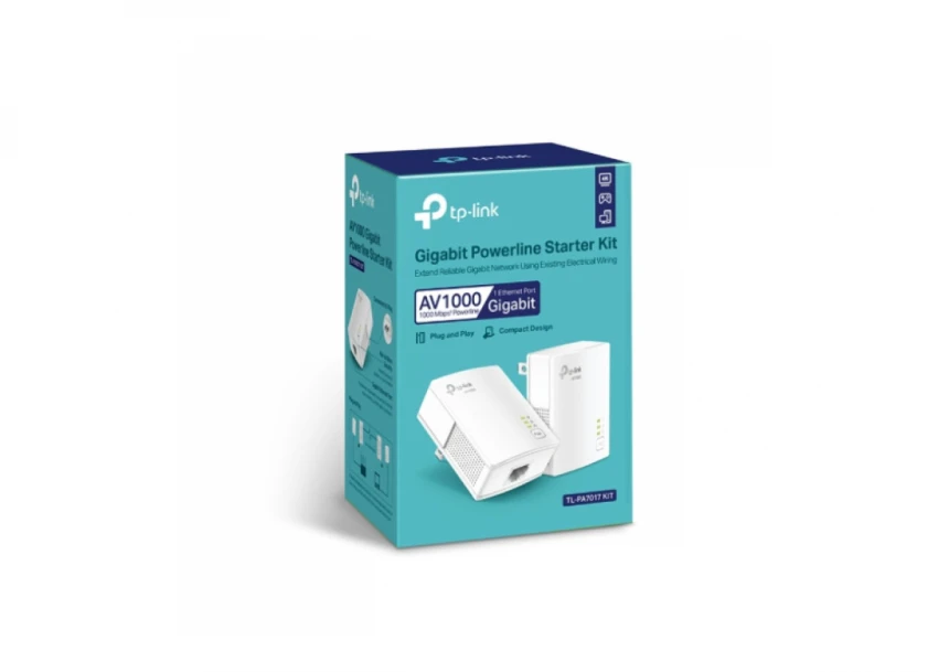 Powerline adapter TP-LINK TL-PA7017 KIT AV1000/1GB/HomePlug AV2/HomePlug AV/300m