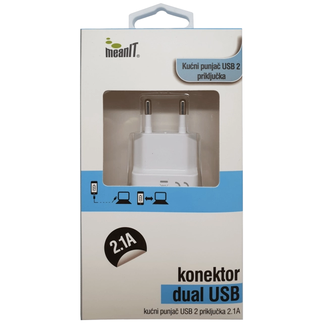 MeanIT Punjač kućni za smartphone, tablete, 2.1A - PUNJAČ ZA TABLET I SMARTPHONE USB 2