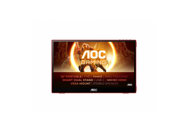 Monitor AOC 16G3 15,6"/IPS/1920x1080/144Hz/4ms GtG/HDMI,USB type C/zvucnici/prenosni/crnocrvena