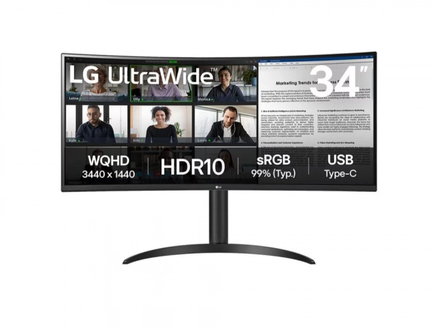 Monitor LG 34WR55QK-B 34"/VA,zakrivljen,21:9/3440x1440/100Hz/5ms GtG/HDMIx2,DP,USB/visina/VESA/crna