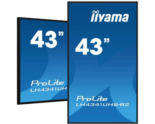 IIYAMA LFD LH4341UHS-B2 43" Professional Digital Signage display with 4K UHD resolution and 24/7 3840x2160 16:9 500cd 1200:1 8ms landscape, portrait
