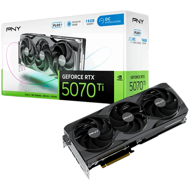 PNY Video Card NVidia GeForce RTX 5070 Ti 16GB Overclocked Triple Fan Plus DLSS 4