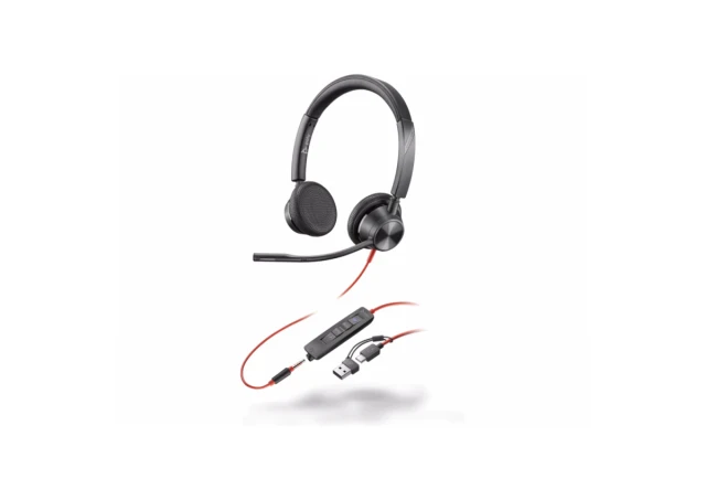 HP PSG Poly Blackwire 3325 Stereo Microsoft Teams Certified USB-C Headset +3.5mm Plug +USB-C/A Adapter (8X2