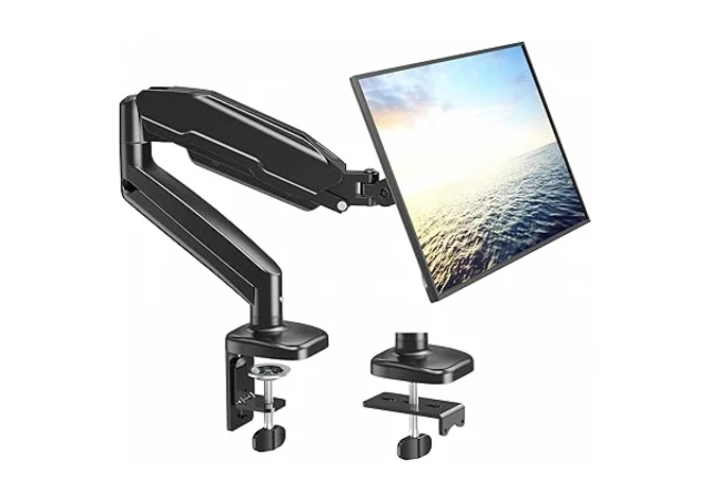 Iiyama Flexible desk mount for single monitor with height adjustable gas spring. Deskmount with clamp or grommet. Monitor size 10~27", VESA 75x75 or 100x100mm, 1~5kg