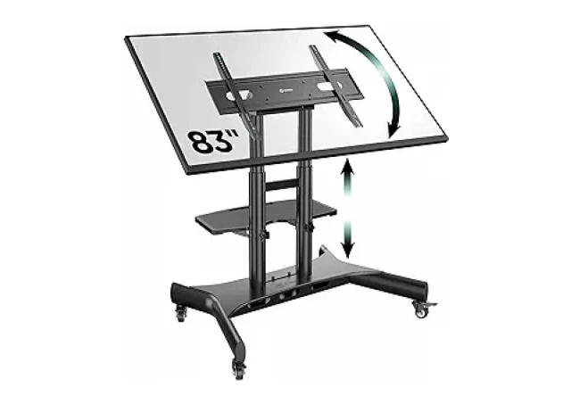ONKRON Mobile TV Stand for 50-83” TVs with Wheels Shelves Height Adjustable Rolling TV Cart, Black