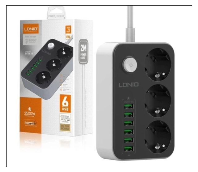 Produžni kabl LDNIO SE3631 3xšuko/6xUSB/2m