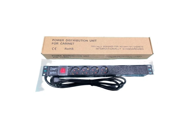 Exeshop Razvodni PDU panel za rack 19 in, sa 4 utičnih mesta, kabl 2m (aluminijum)