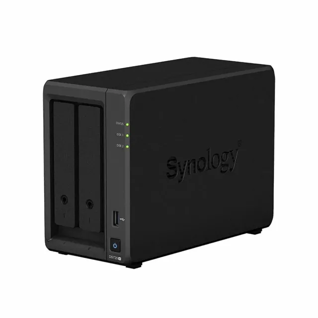 Synology DS725+, Tower, 2-Bays 3.5'' SATA HDD/SSD, 2 x M.2 2280 NVMe SSD, CPU AMD Ryzen R1600 dual-core (4-thread), max. boost up to 3.1 GHz, 4 GB DDR4 ECC SODIMM, 1 x 2.5 GbE, 1 x 1GbE, 1 x USB 3.2, 1 x eSATA USB-C, 1.51 kg, 3y