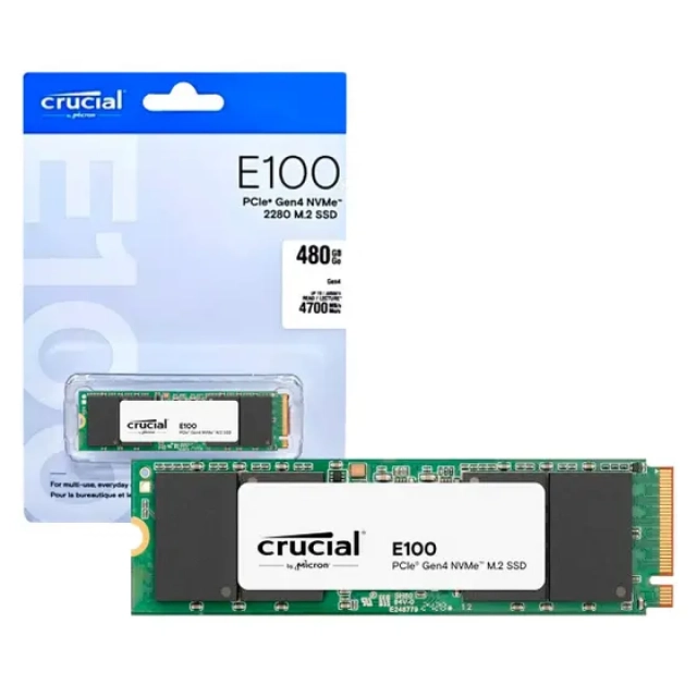 Crucial E100 480GB SSD PCIe 4.0 Gen4 M.2 2280 NVMe, Read/Write: 4500/2500 MB/s