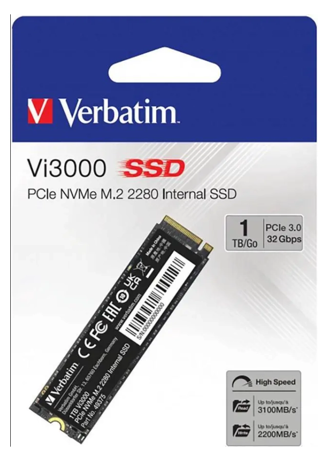 SSD M.2 NVMe Verbatim 1TB Vi3000 3100MBs/2200MBs