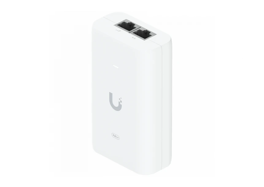 UBIQUITI PoE++ Adapter; Delivers up to 60W of PoE++; Surge, peak pulse, and overcurrent protection; Contains RJ45 data input, AC cable with earth ground, and PoE++ output; LED indicator for status monitoring.