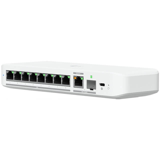 Ubiquiti switch USW-FLEX-2.5G-8-POE 8-port 2.5 GbE PoE++, 10 GbE PoE+++ input port for power / SFP+ port combo