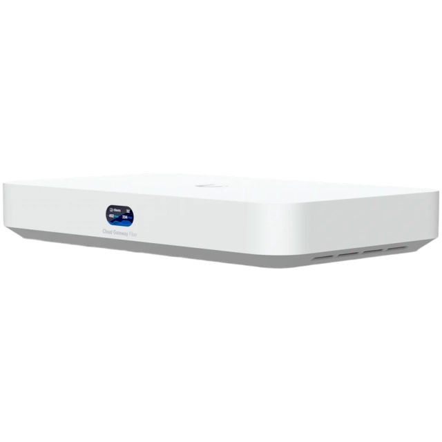 Ubiquiti UniFi UCG-Fiber-EU Desktop 10G Cloud Gateway with integrated PoE switch, Includes full UniFi application suite for device management, 5 Gbps routing with IDS/IPS, 10G SFP+ and (1) 10 GbE RJ45 WAN port, 10G SFP+ LAN port