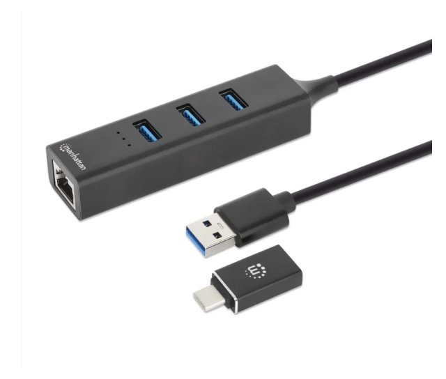USB HUB 3port Manhattan 180894 USB-A/C 3xUSB 3.2 5Gbps/1xGLAN 5Gbps/sivi