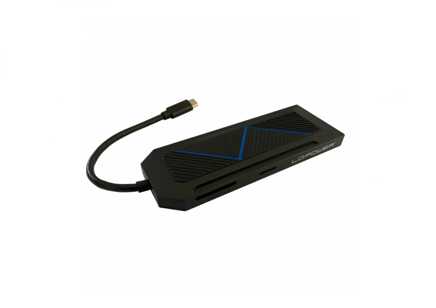 USB LC Power LC-HUB-C-MULTI-6-RGB USB Type C HUB  9-in-1 multi-hub, RGB LED Lighting, Black