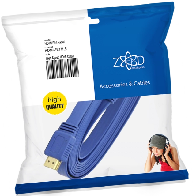 ZED electronic HDMI kabl, pljosnati, 1.5 met, ver. 2.0, 3D, Ethernet - HDMI-FLT/1,5